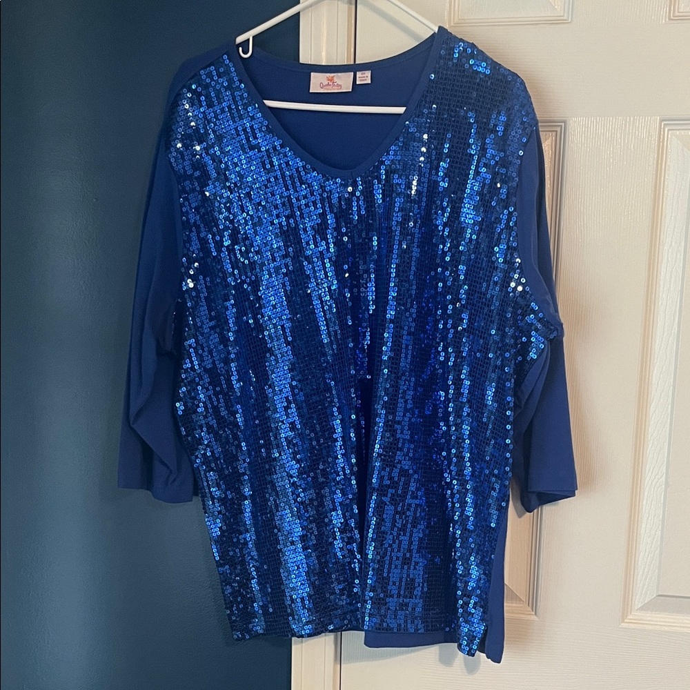 Quacker Factory Sparkling Blue Sequin Blouse
